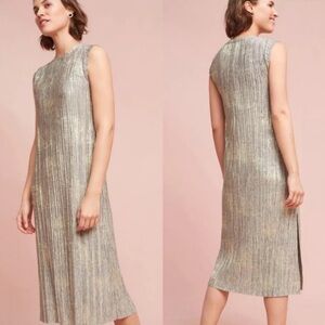 Anthropologie Metallic Gold Midi Dress